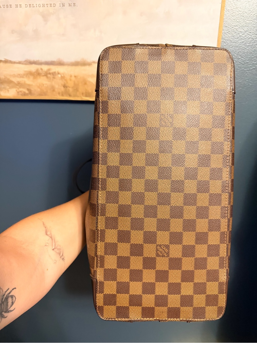 Vintage Louis Vuitton Brown Damier Ebene Hampstead MM Canvas Tote w/Gold Plaque - Picture 7 of 13